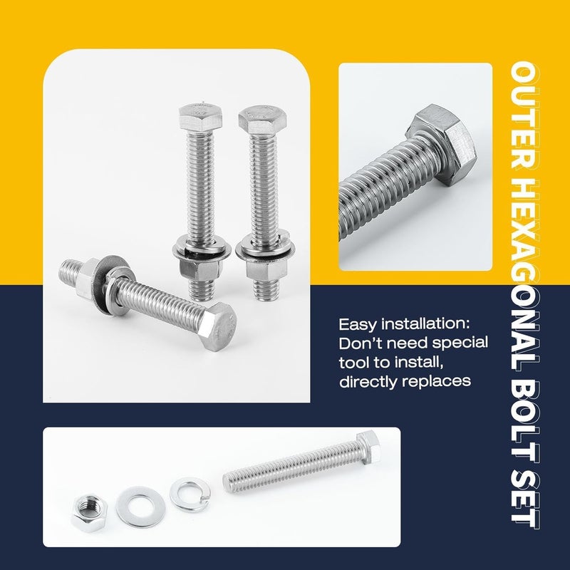 KATUNA (10Set) 5/16-18 x 1-1/4" Complete Set Hex Head Screw Bolts,Nuts,Fender Flat washers,Split Lock Washers,Fully Threaded, Stainless Steel 18-8（304）, Bright Finish. - Image 5